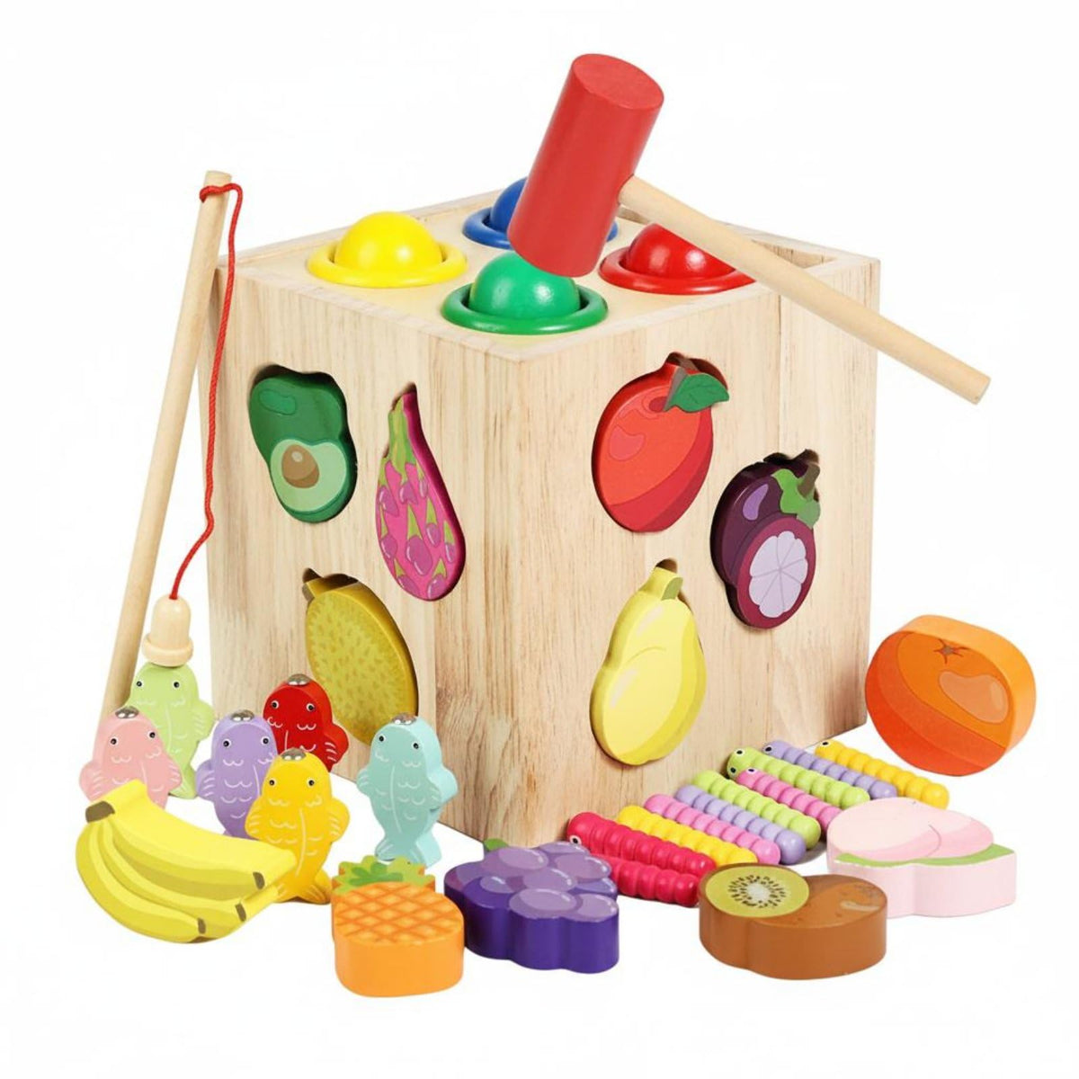 UJEAVETTE HandEye Coordination 4 in 1 Toy Set Fine Movement Skills Wooden Activity Box Educational Shape Sorting Toy Safe Mater