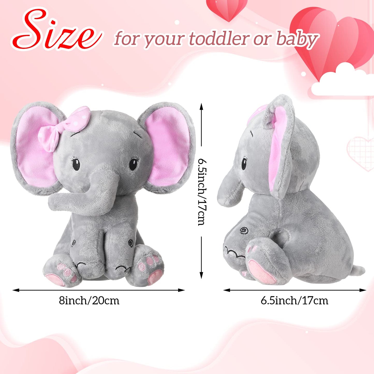 Zomiboo 3Pcs 8' Elephant Stuffed Toys - Cute Plush Animals For Baby Girls & Boys, Nursery Bed Decor