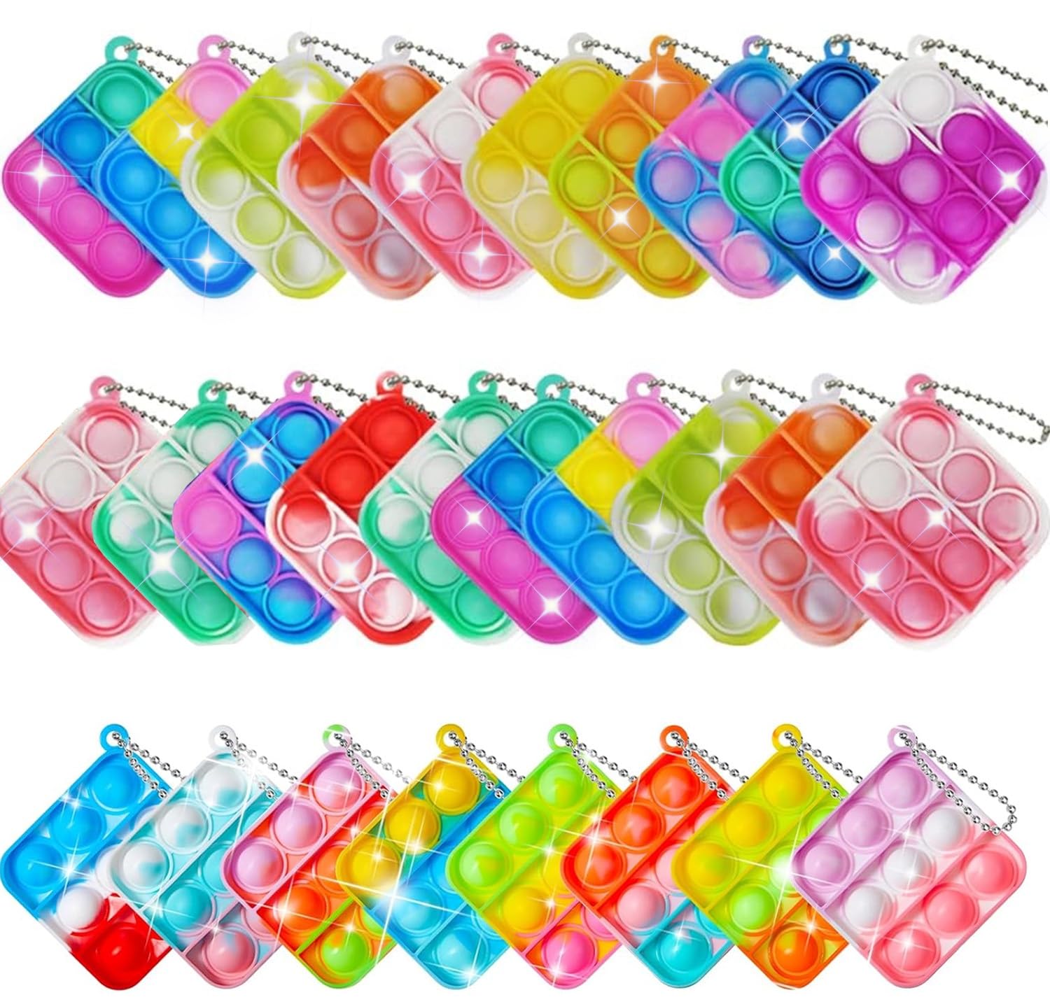 30 Square Mini Pop Keychain Bulk Party Favors Fidget Toys Bulk for Boy Girl mature-themed Fidgets Packs Sensory Stress Bauble Christmas Easter Birthday Party Supplies Goodie Bag Stuffer Classroom