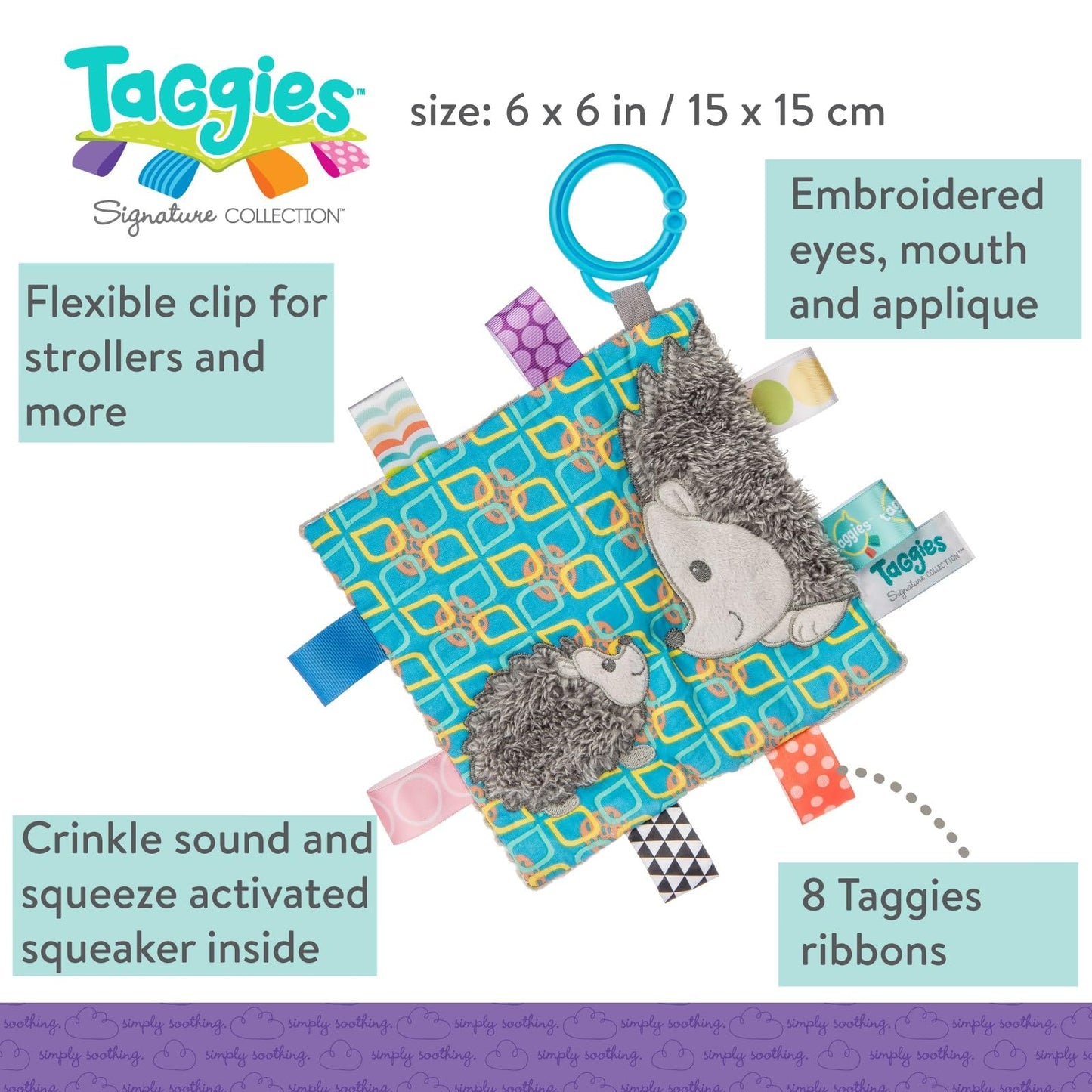 Taggies Crinkle Me Baby Toy  Heather Hedgehog