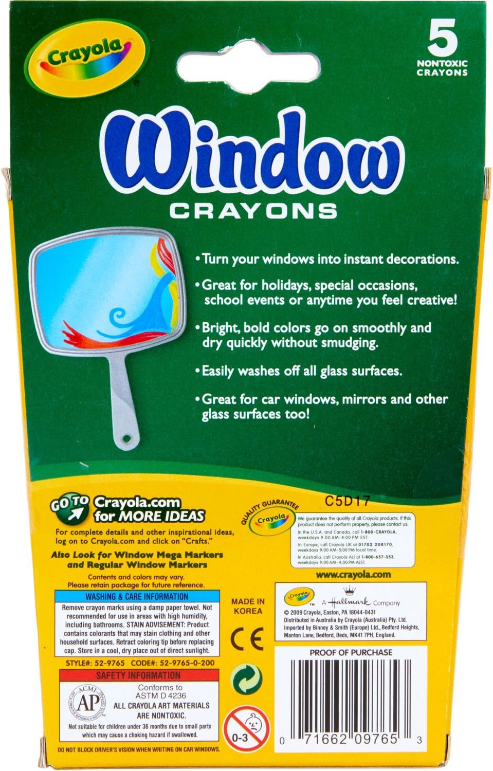 Crayola Washable Window Crayons, Assorted 5 count