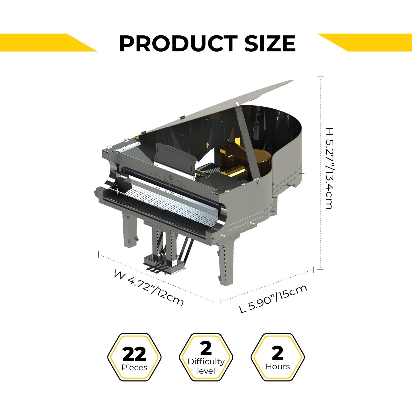 Metal-Time Grand Piano, 3D Metal Model Kit, Grand Piano 3D Puzzle, Two Colors Design Grande Pianola Model, Sankyo Music Box With