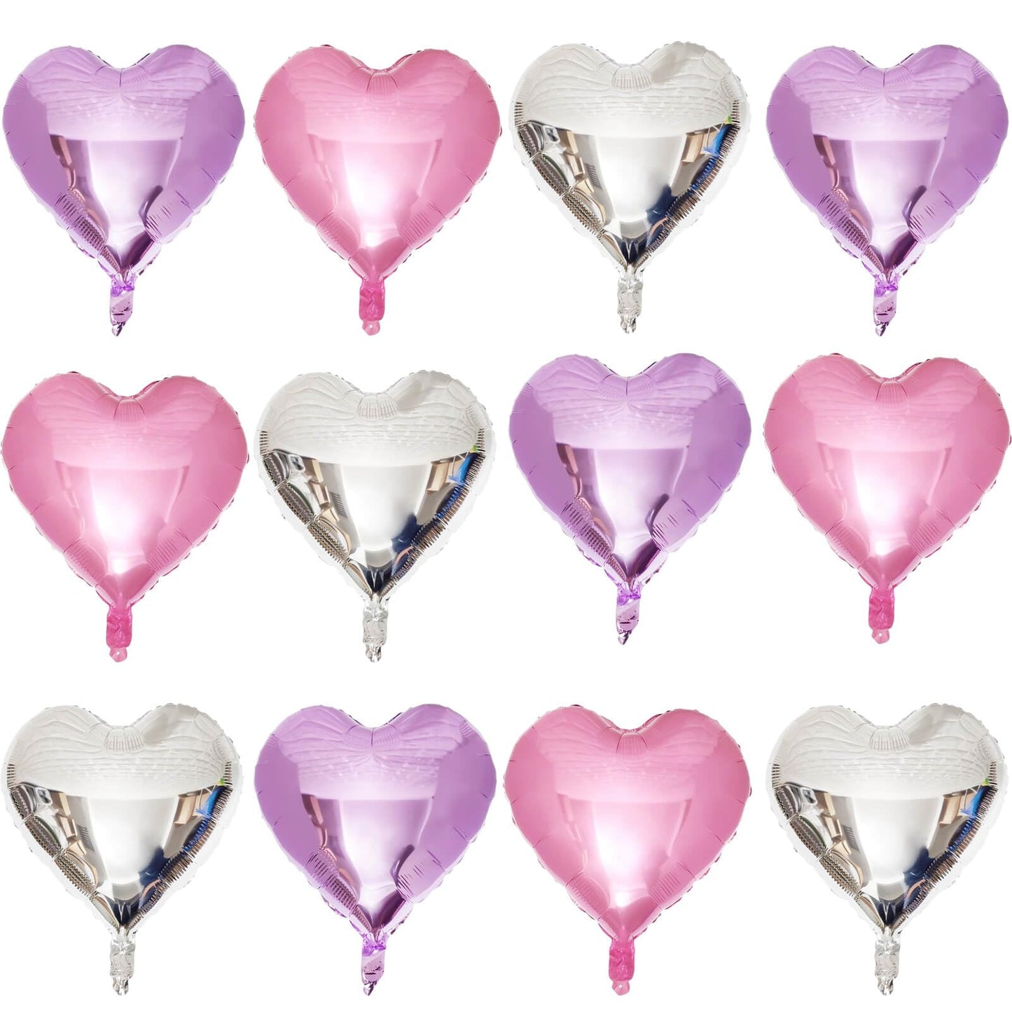 Pink Heart Shaped Balloons Pack Of 12,18 Inch Silver Love Valentine Balloons Purple Heart Romantic Balloons For Valentines Day P