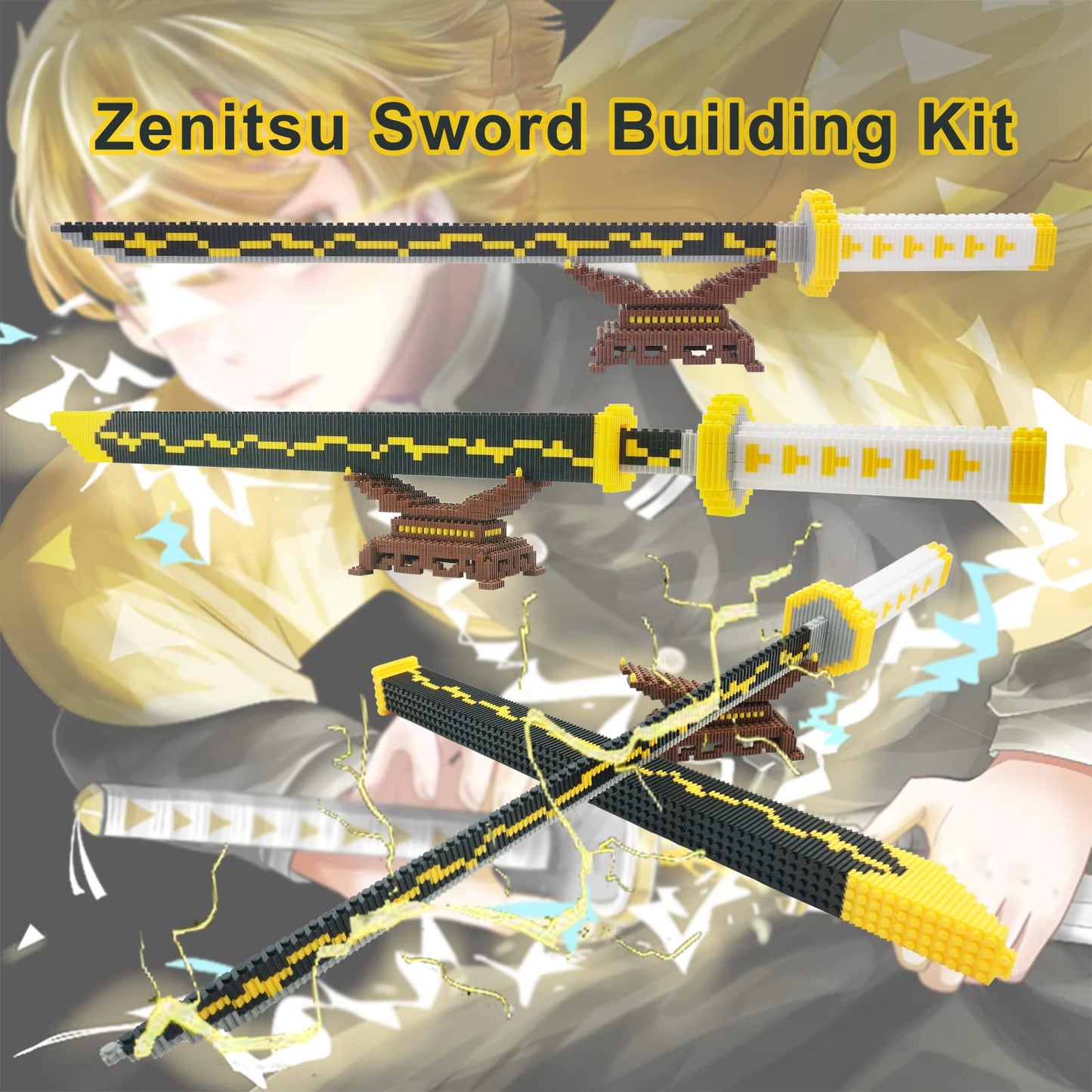 Anime Demon Slayer decorative replica blade Building Kit Set  27.8in Cosplay Zenitsu decorative replica blade Building Blocks Toy Set with Scabbard and Stand  Samurai Katana Gift for mature-themeds and Kids (1000+ Pieces)