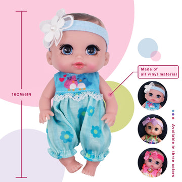 Beem Jun 6 Cute Small Baby Doll Newborn Baby All Vinyl Reborn Baby Dolls for Girls Swivel Mini Dolls 16 cm Crying Baby DIY Toys