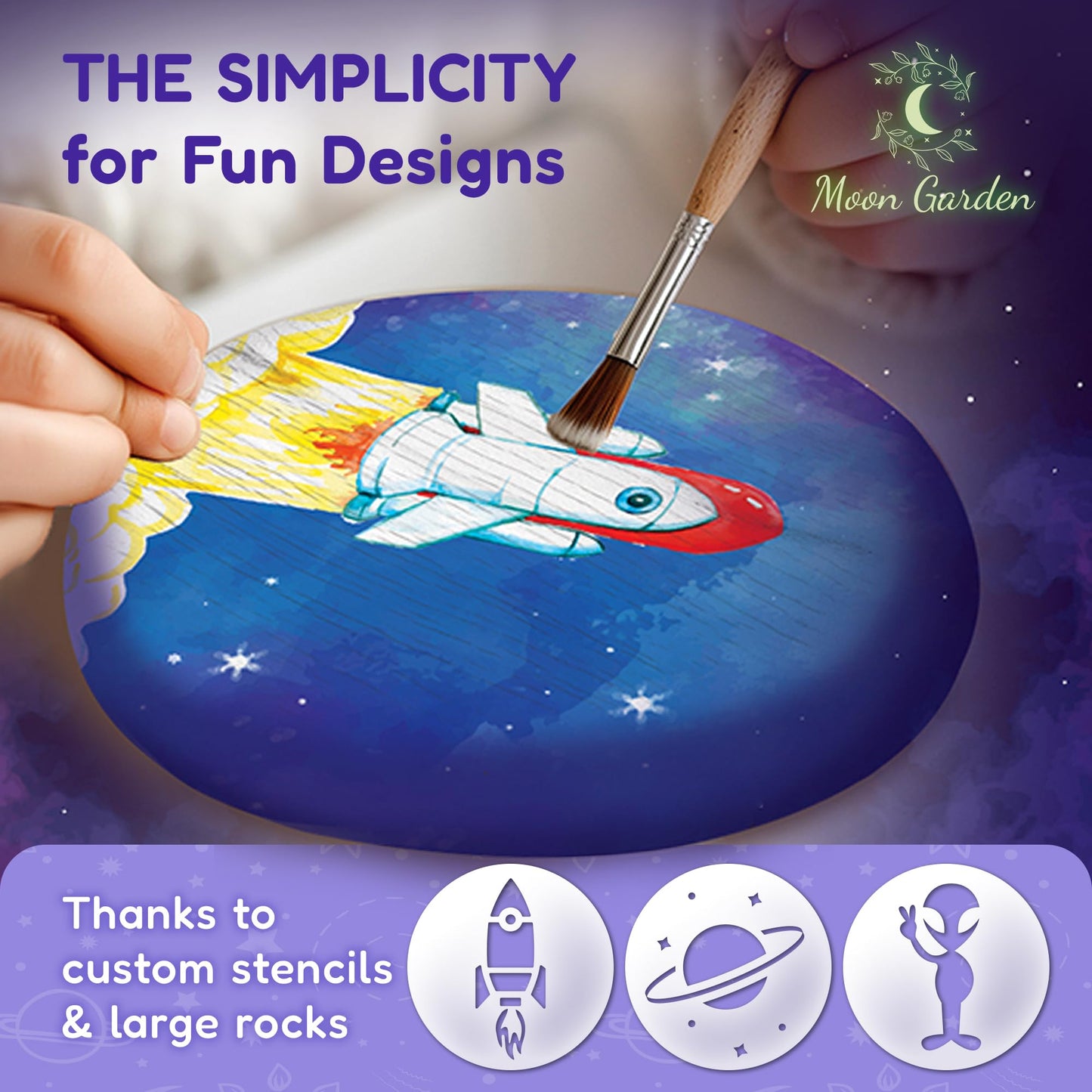 Glow in The Dark Galaxy Rock Painting Kit, Large Wooden Rocks for Painting, Arts and Crafts Painting Rocks for Kids, Kids Craft