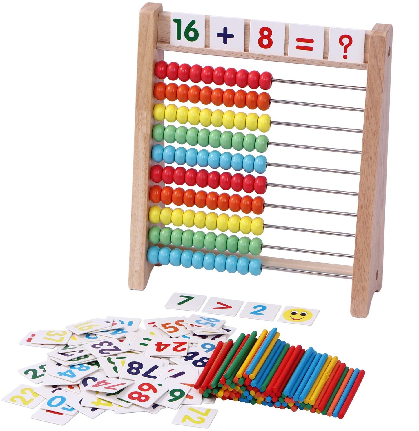 Cltoyvers Wooden Abacus for Kids - 100 Counting Sticks, Educational Math Games, Multicolor, Medium Size for Preschool & Elementary