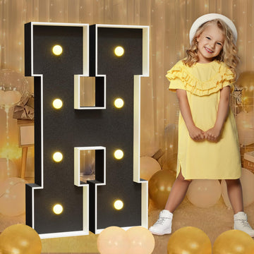 Imprsv Marquee Letters Black 3Ft: Black Party Decor - Light Up Letter H Large 3 Feet Tall - Party Decorations Letter For Birthda