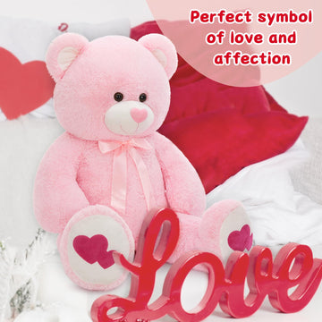 Tezituor Giant Teddy Bear Stuffed Animal 4Ft - Big Pink Teddy Bear With Love Red Heart - Large Stuffed Bear Plush Toys For Kid Christmas Birthday - Valentines Bear Gift For Girlfriend