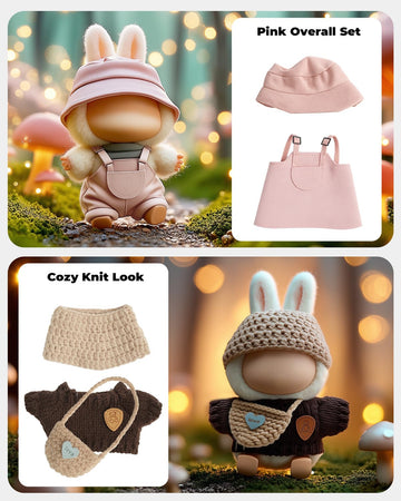 (4-Pack) 17cm Clothes Set  Black Plaid Outfit & Pink Plaid Dress Set with Bow Clip and Metallic Details  Cute Pink Clothing  Knitted Doll Clothes with Hat & Crossbody Bag for 17cm Doll