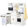BRINJOY Kids Play Kitchen with Removable Cart, Wooden Toddler Kitchen Playset with Oven, Stove, Sink, Coffee Maker, Pretend Play