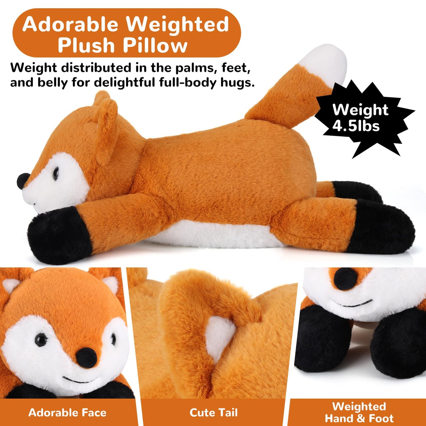 gnomantic Fox Weighted Stuffed Animal - 22" Plush Toy, 4.5 lbs, Cotton, Cute Gift for Kids & Adults
