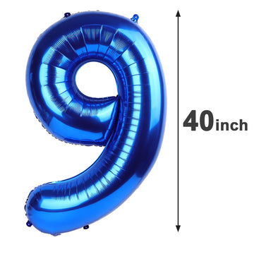 Large Foil Navy Blue Number 9 Balloon 40 Inch, Mylar 9Th Number 9 Birthday Balloons, 9 19 29 39 59 99 Blue Party Decorations, Gi