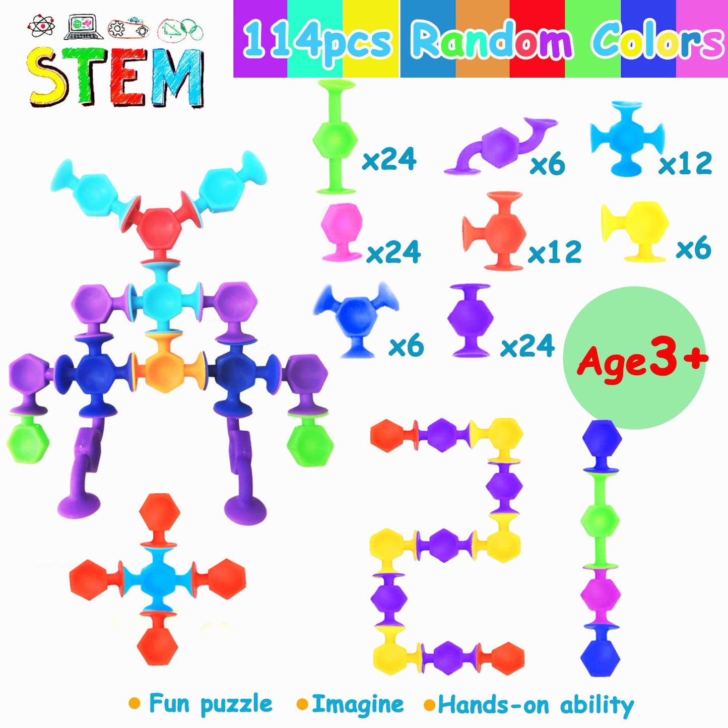 114Pcs Suction Cup Toys Bath Toys For Kids Toddlers Family Game Preschool Learning Sensory Kindergarten Toys Montessori Classroo