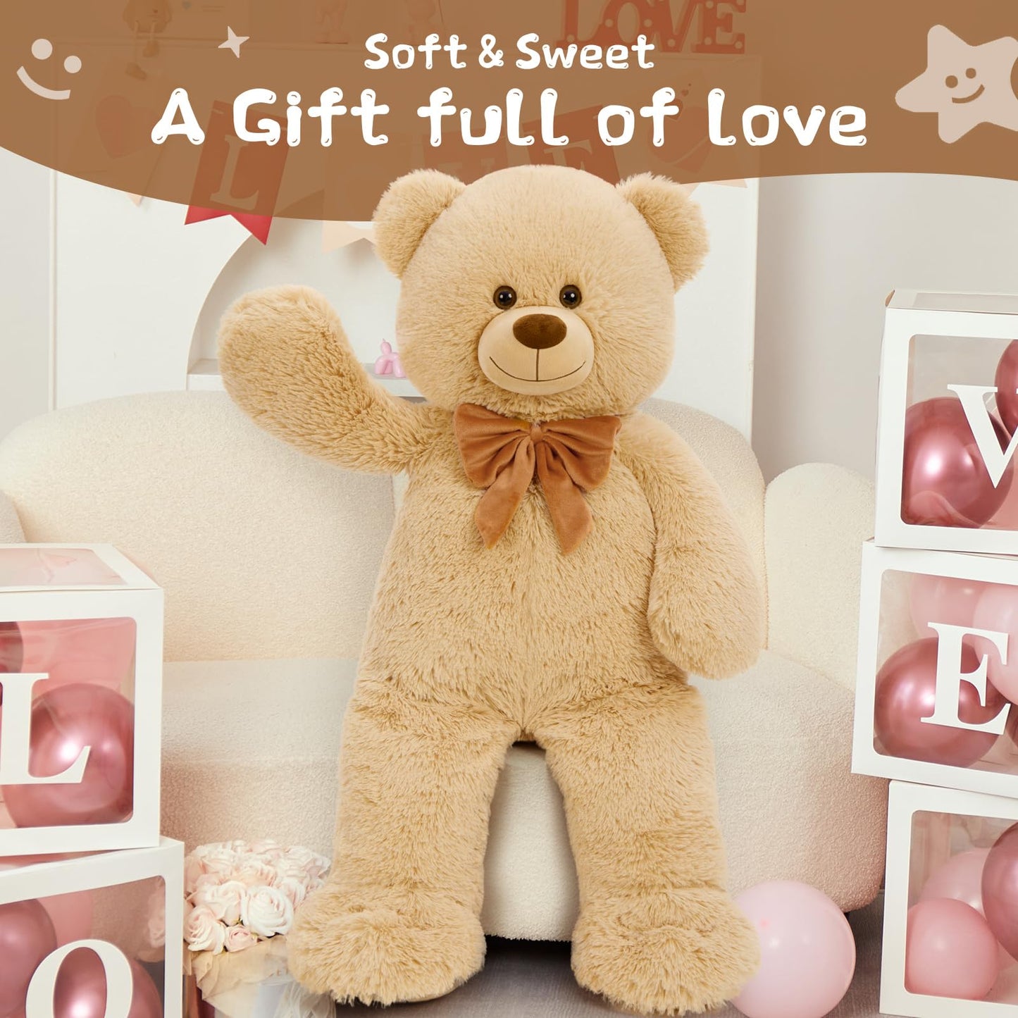 Tezituor Big Teddy Bear Stuffed Animal  36 Large Plush Soft Bear Toys Baby Shower Decor Christmas Valentines Gifts for Girls Boys Girlfriends  Brown