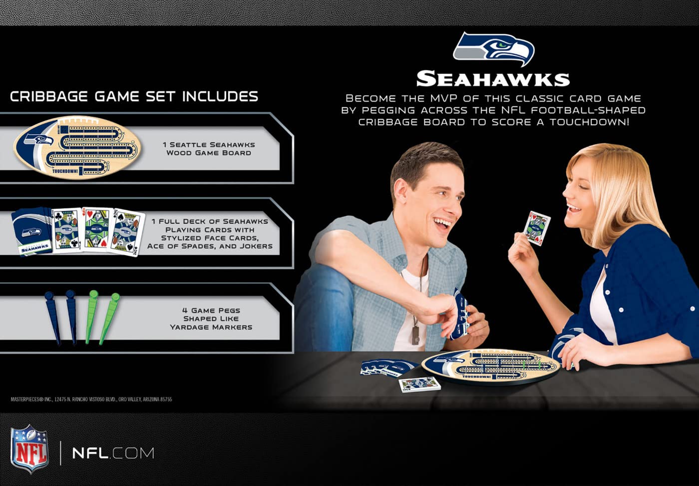 MasterPieces NFL Seattle Seahawks Cribbage Game, 14" x 40", Officially Licensed Team Logo, Team Color, Model 41963