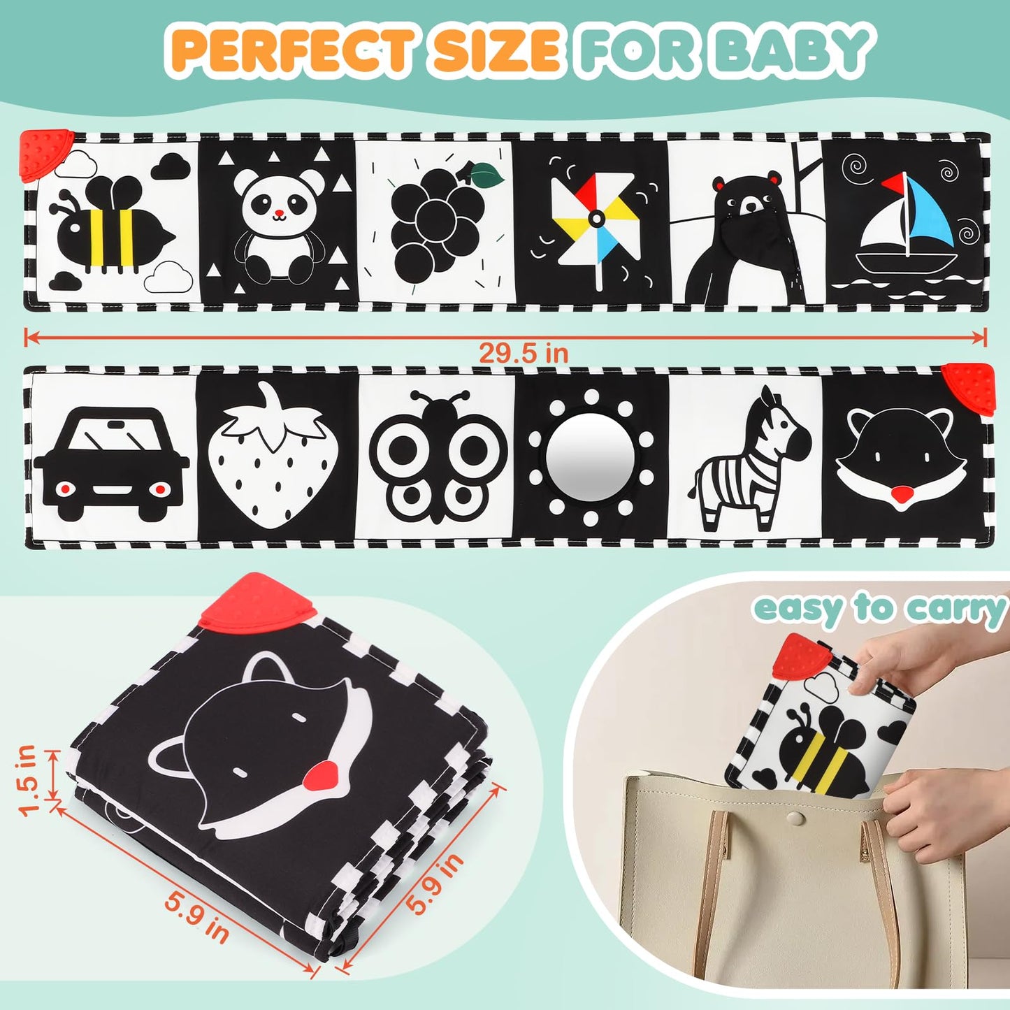 Bbwoo High Contrast Baby Toys For Newborn Development - Tummy Time Black And White Baby Toys - Soft Baby Book - Montessori Visua