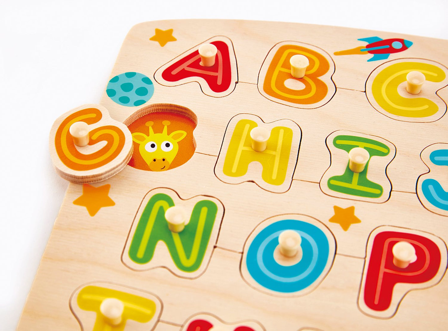 Hape Multicolor Alphabet Peg Puzzle Game - Educational Toy for Kids, 5'' x 2'' Size, Perfect for Learning and Play