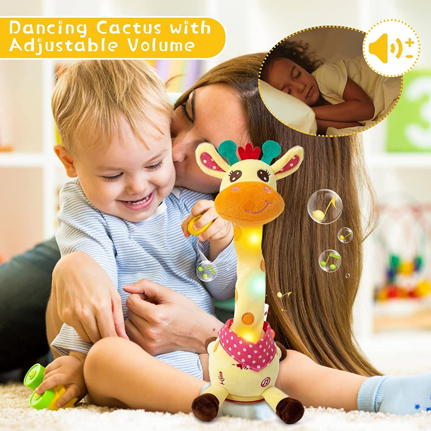 Emoin Dancing Giraffe Stuffed Animal Baby Toys Singing 10 Children'S Song Infants Toddlers Toy Repeats What You Say Interactive Deer Push Glowing Musical Toy For Boys Girls Birthday Gift