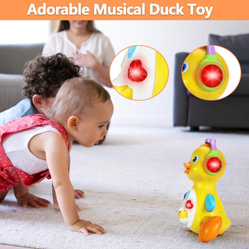 Haptime Duck Toys For Toddlers 1-3, Baby Toys 18+ Months, Musical And Light Up Duck Toys For Encouraging Crawling, Christmas Birthday Gift For 1-2 Year Old Boy Girl