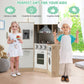 HONEY JOY Corner Kids Kitchen Playset, Wooden Play Kitchen for Toddlers, Range Hood, Phone, Water Dispenser, Storage Box, Little