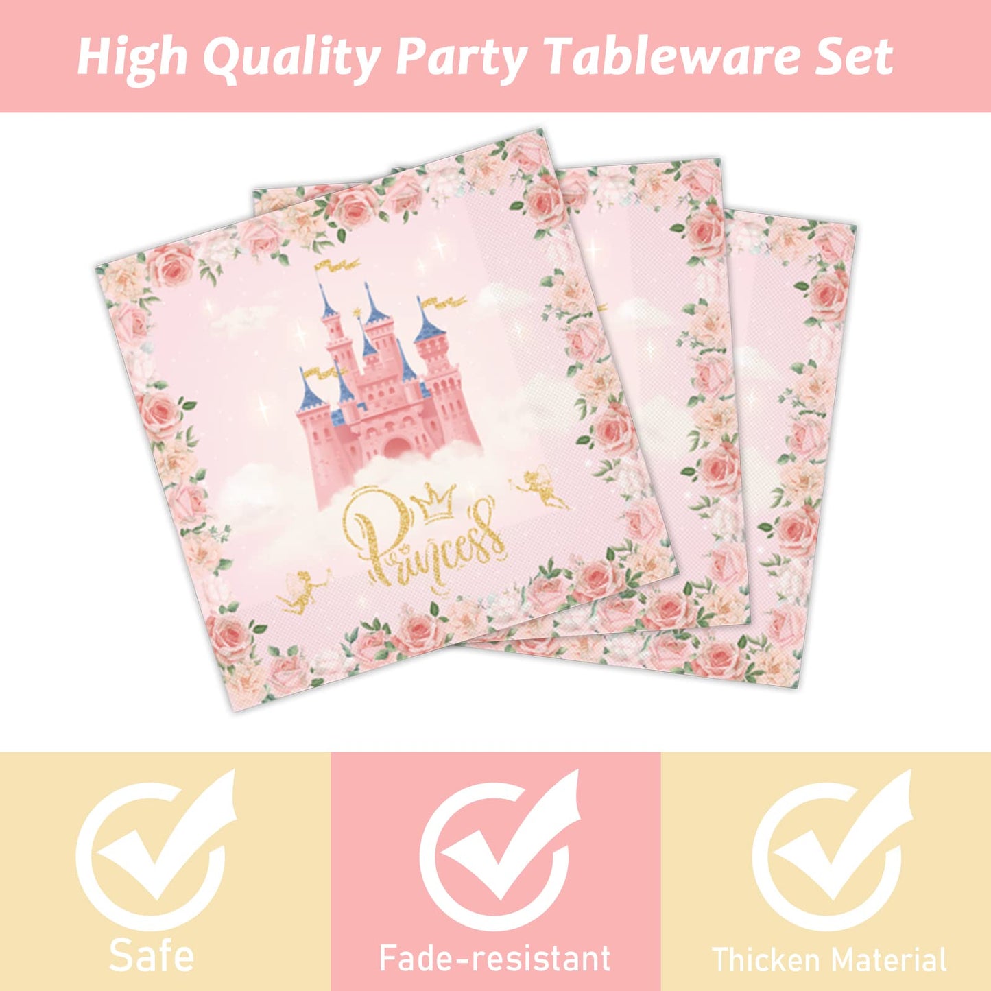 96 Pcs Princess Party Plates And Napkins Party Supplies Pink Floral Princess Party Tableware Set Princess Party Decorations Favo