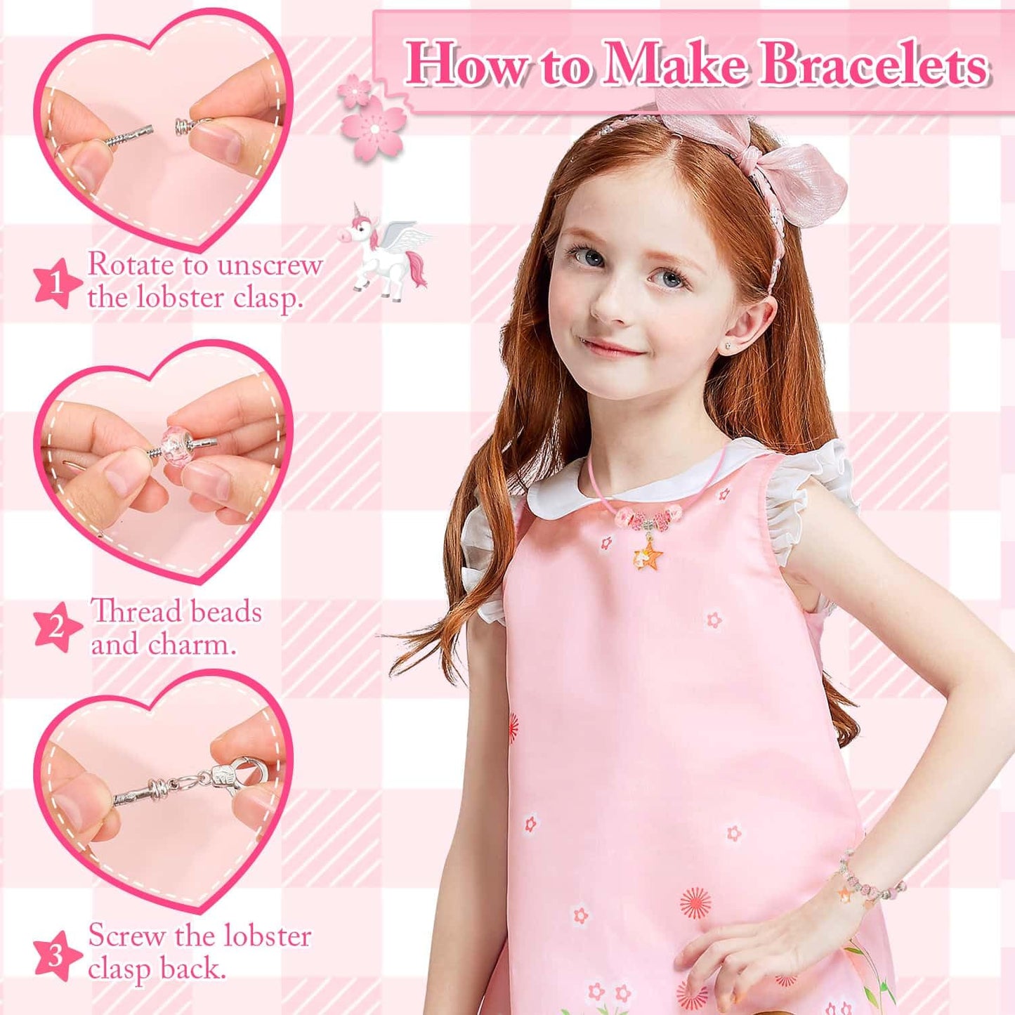 LifeisLuck Charm Bracelet Making Kit, Jewelry Making Kit for Girls DIY Charm Necklace Kit with Bracelet Organizer Box Unicorns C