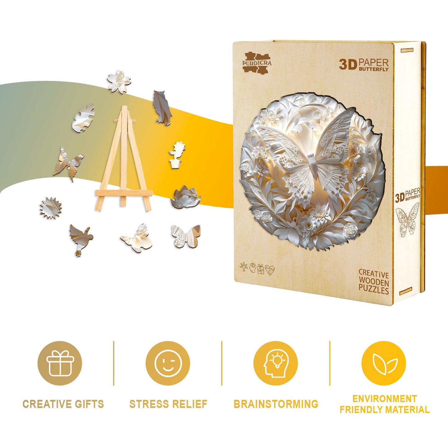 Wooden Puzzles for mature-themeds  Unique Animal Shaped Paper Butterfly mature-themed Puzzle  3D Vision Wooden Jigsaw Puzzles mature-themed  Challenging Creative Gifts Family Games 13.4 * 13.4in 290pcs