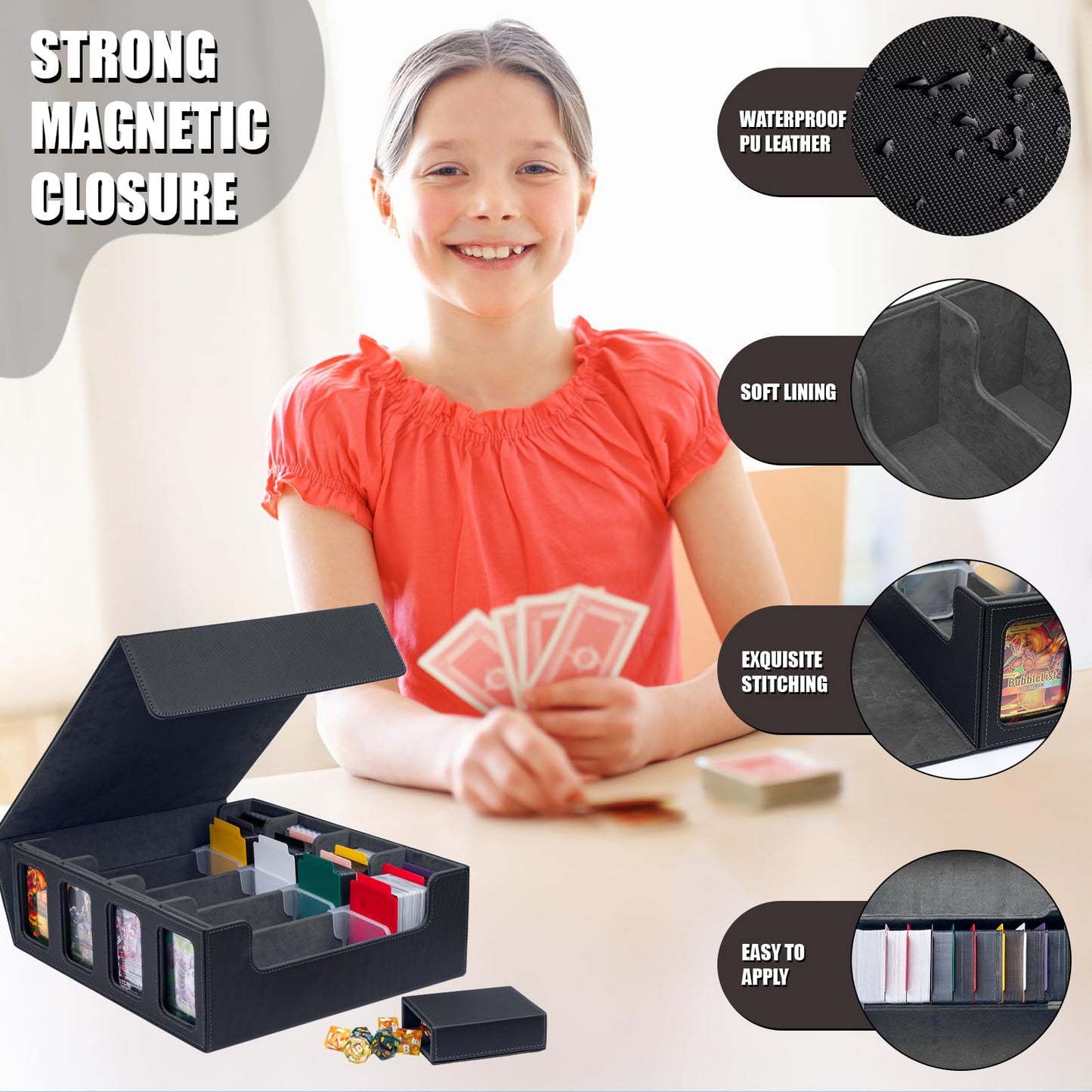 Tiff-K 3200+ Trading Card Storage Box,Mtg Deck Box Mtg Commander Deck Box With Window Dice Tray, Tcg Deck Box Commander Deck Box