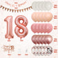 18Th Birthday Decorations Retro Pink Rose Gold,18Th Birthday Balloons,Happy 18Th Birthday Banner With Cake Toppers Number 18 Bal