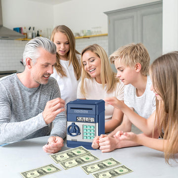 Adevena Electronic Piggy Bank, Mini Atm Password Money Bank Cash Coins Saving Box For Kids, Cartoon Safe Bank Box Perfect Toy Gifts For Boys Girls (Navy Blue)