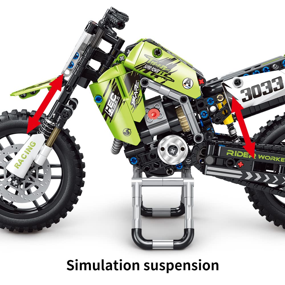 Mesiondy Motorcycle Toy Building Blocks Kit, 476 Pieces, Green, Model MY015, Plastic STEM Bricks for Boys & Adults
