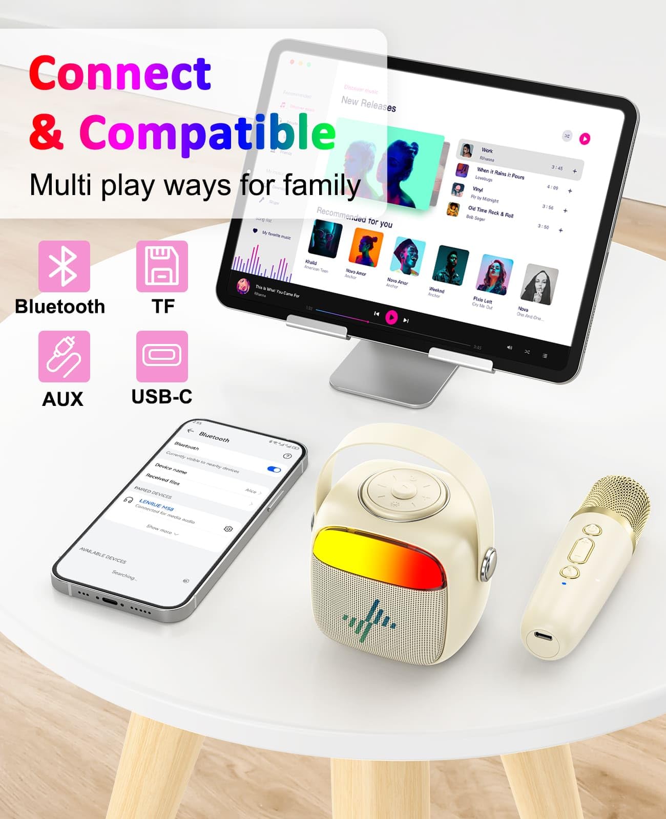Lenrue Karaoke Machine For Kids, Birthday Gifts For Girls Boys Teens With Wireless Microphone, Colored Lights, Trendy Stuff Gift