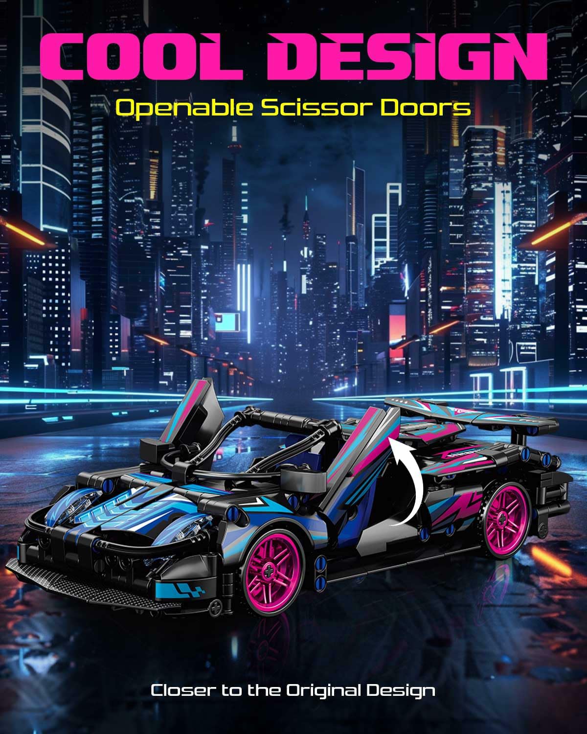 Sosuy Building Block Race Car Set, 513 Pcs DIY Model Kit, Cyberpunk Color, 14x25x7.5 cm, Pull-Back Toy for Kids 6+