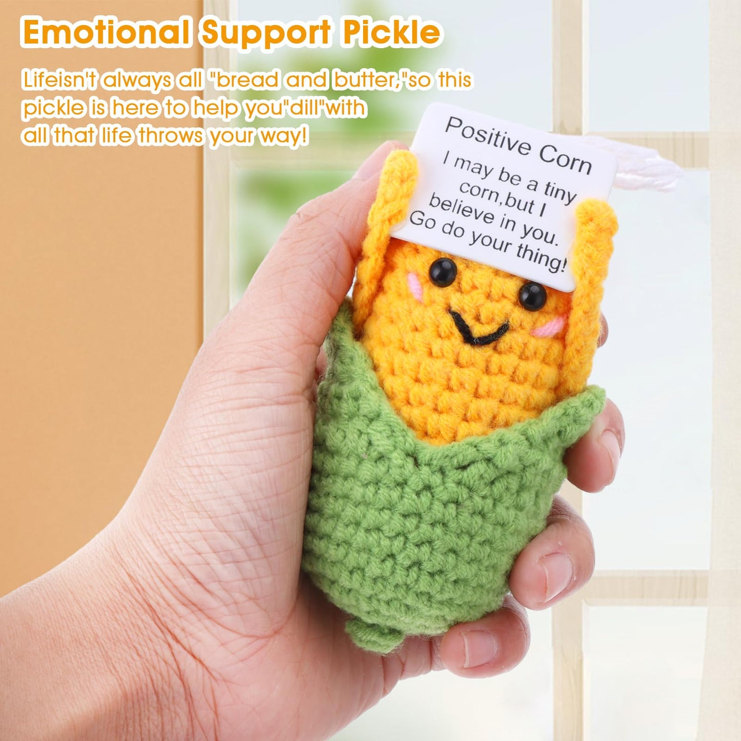 Dslsqd Mini Funny Positive Corn, 3 Inch Positive Corn Crochet With Wood Base Cute Wool Funny Knitted Positive Corn Doll Cheer Up