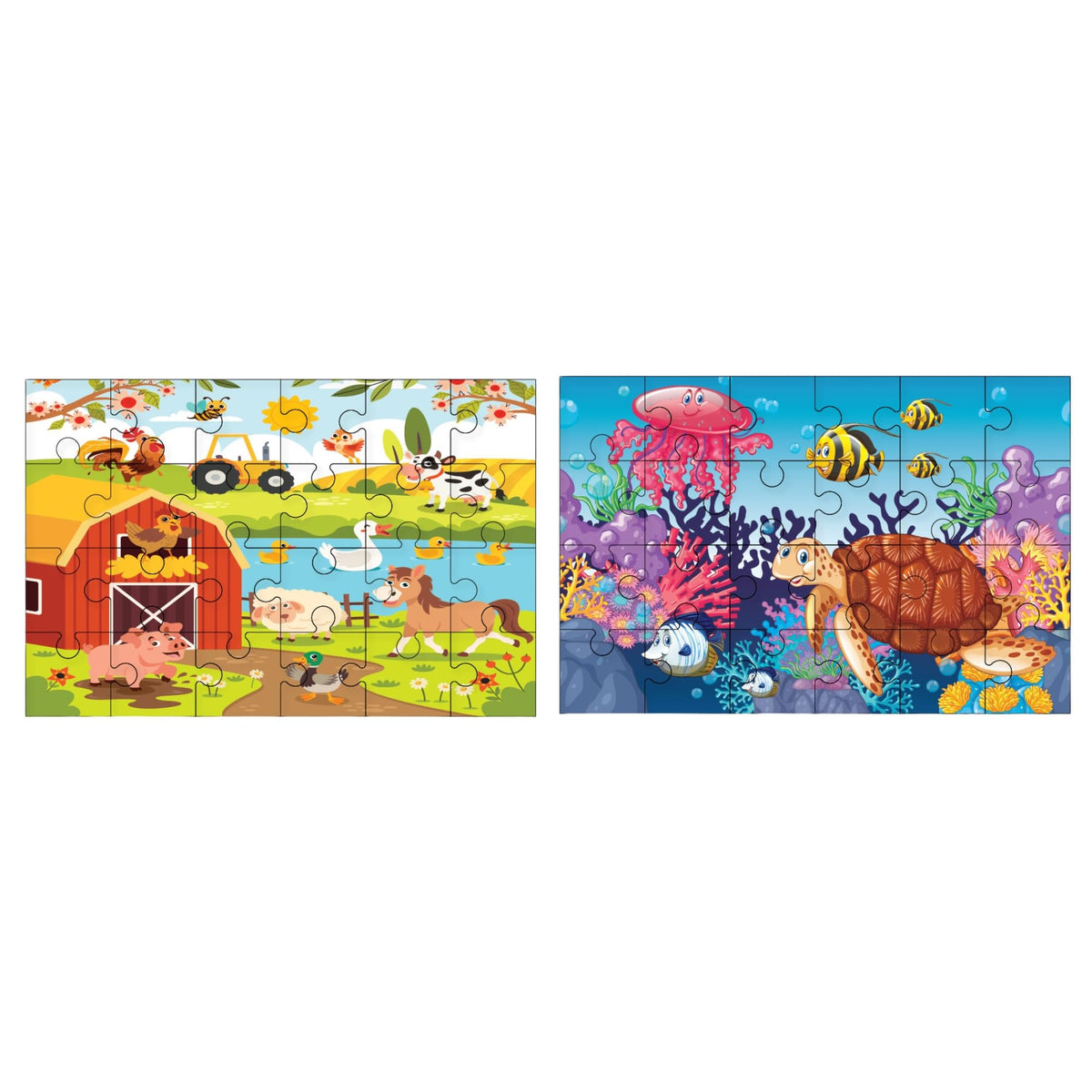 Khilonewale Combo of Wooden Farm Animal & Aquatic Life & Submarine Jigsaw Puzzles  24Piece Educational Puzzle Toys for Toddler
