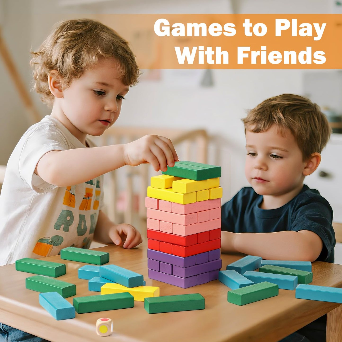 Lewo Wooden Stacking Board Games - 48 Multicolor Building Blocks for Kids, Model LC-CGBB-54P1