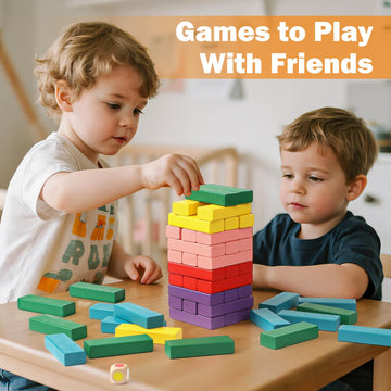Lewo Wooden Stacking Board Games - 48 Multicolor Building Blocks for Kids, Model LC-CGBB-54P1