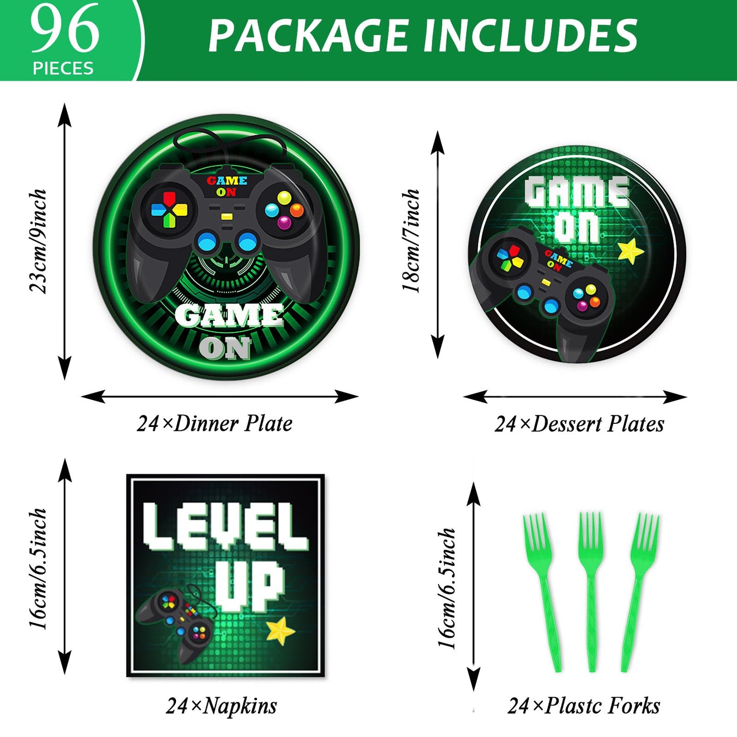 96 Pcs Video Game Plates And Napkins Party Supplies Gaming Party Tableware Set Green Gamer Party Decorations Favors For Kids Bir