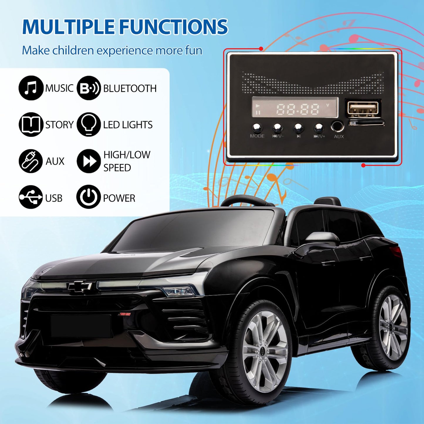 Hetoy 24V 2-Seater SUV Licensed Chevrolet Blazer Ride On Car Toy w/Parent Remote Control, 3 Speeds, Wireless Music, MP3 Player,