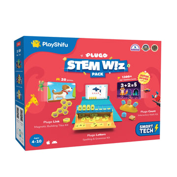 Plugo Stem Pack By Playshifu - Count, Letters & Link (3In1) | Math, Words, Magnetic Blocks, Puzzles | 4-10 Years Stem Toys | Gift Boys & Girls (Works With Ipads, Iphones, Samsung Tabs, Kindle Fire)
