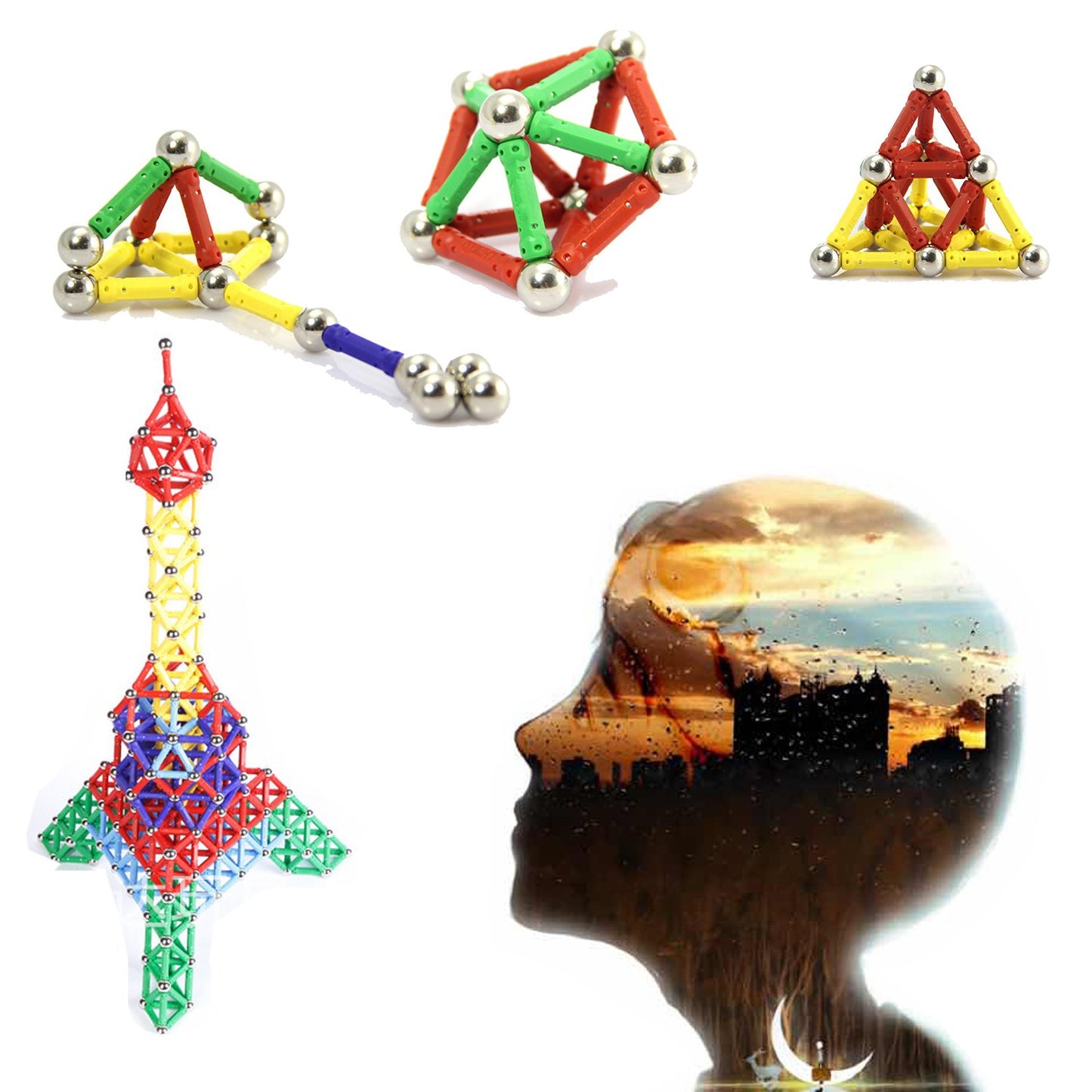 Ocensmice 204Pcs Magnetic Building Sticks Blocks  Magnet Educational Toys STEM Toys for Kids and mature-themed  3D Construction Building Toy with Storage Bag