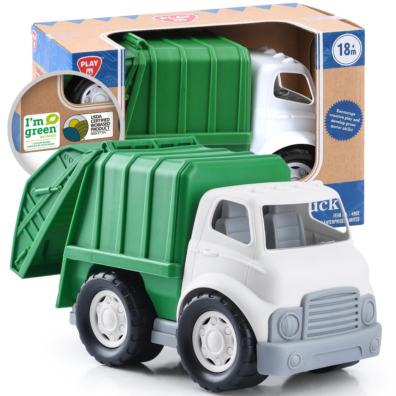 PLAY Eco-Friendly Garbage Truck, [USDA Certified] No BPA/Phthalate/PVC, Recycled Bioplastic Trash Truck Toys for Boys 1-4, Fine 