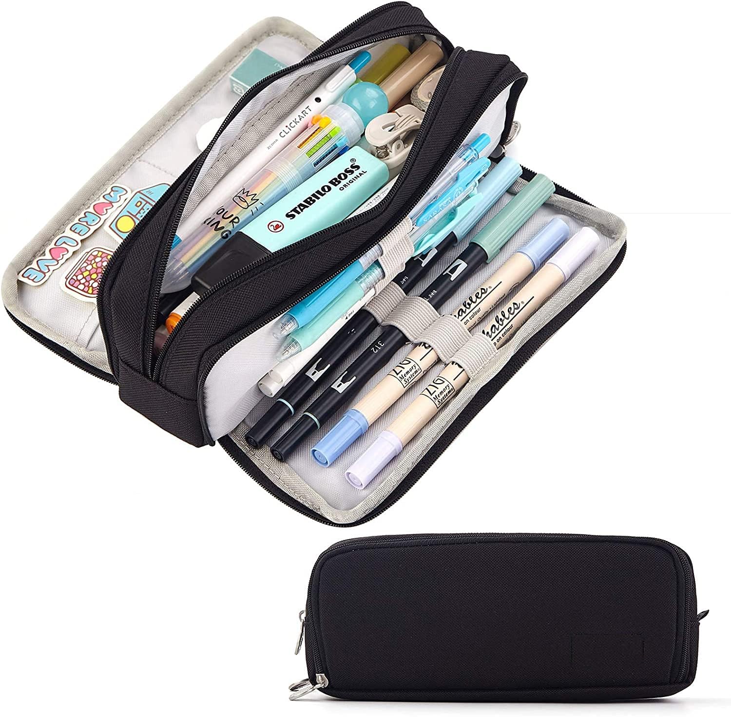 Jiada Large Capacity 3 Compartments Pencil Box for Girls & Boys | Stationery Pouch for School Kids College Students | Black