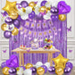 Msmancy Purple Birthday Decorations For Women Girl 65Pcs With Happy Birthday Banner Curtains Butterfly Heart Star Led Light And