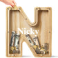 Bemaystar Personalized Piggy Bank: Customized Name Letter, Wooden Money Bank for Kids (Boys/Girls), Birthday Gift