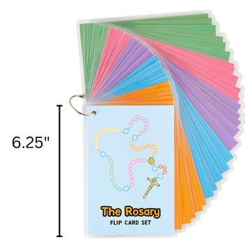 Needzo The Rosary Jumbo Flip Card Set, Catholic Sunday School Learning Supplies, Bible Study Trivia For Family, Set Of 27 Cards