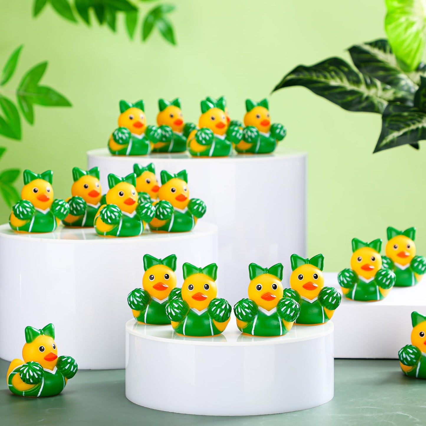 MiniInflat 24 Pcs Cheer Team Gifts Bulk Cheerleader Mini Rubber Ducks with Bows for Cheerleaders Gifts Cheer Team Party Favors I