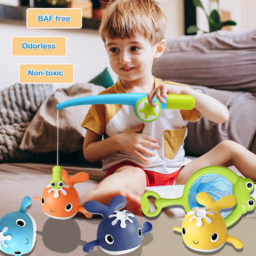 Loyuegiyo Baby Bath Toys,Magnet Fishing Game Bath Baby Toy For 1-3 4-8 Year Old Toddler Boys Girls,Toys For Kid,Baby Bathtub Toys 18 Months+,4 Wind-Up Whale Water Shower Toy&1 Fishing Pole&1 Net