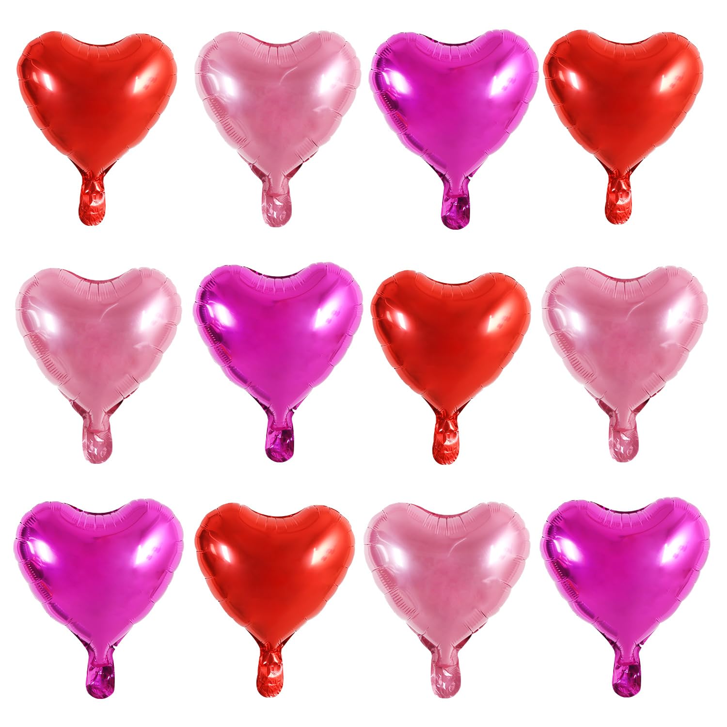 TONIFUL 30Pcs 10 Inch Heart Balloons Valentines Day Red Pink Hot Pink Heart Shape Foil Mylar Balloons Decoration for Valentines